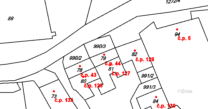 Suchdol 44 na parcele st. 79 v KÚ Suchdol u Konice, Katastrální mapa