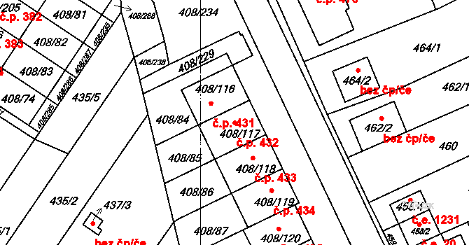 Dobšice 432 na parcele st. 408/117 v KÚ Dobšice u Znojma, Katastrální mapa