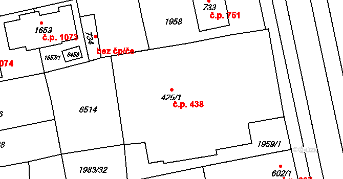 Hrušovany nad Jevišovkou 438 na parcele st. 425/1 v KÚ Hrušovany nad Jevišovkou, Katastrální mapa