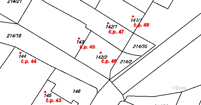 Lukov 46 na parcele st. 142/2 v KÚ Lukov nad Dyjí, Katastrální mapa