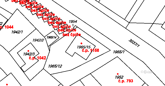 Miroslav 1158 na parcele st. 1965/15 v KÚ Miroslav, Katastrální mapa
