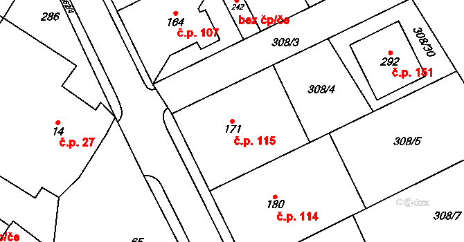 Mramotice 115, Znojmo na parcele st. 171 v KÚ Mramotice, Katastrální mapa
