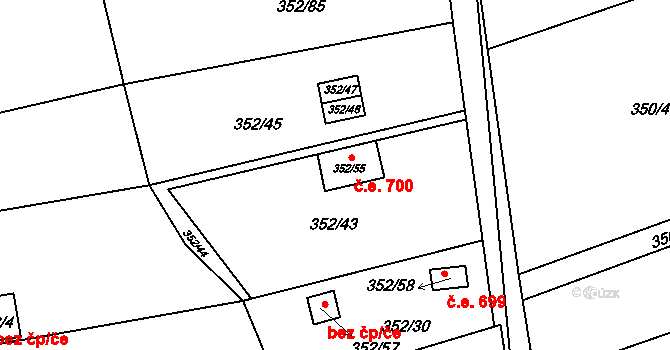 Sedlešovice 700, Nový Šaldorf-Sedlešovice na parcele st. 352/55 v KÚ Sedlešovice, Katastrální mapa