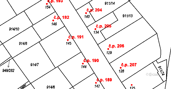 Jezeřany-Maršovice 205 na parcele st. 134 v KÚ Maršovice, Katastrální mapa