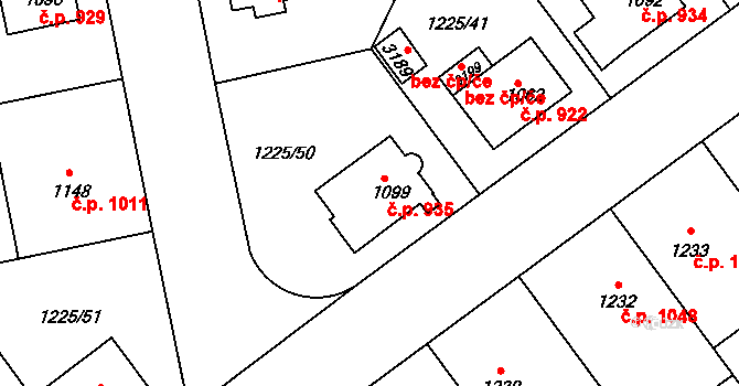 Lipník nad Bečvou I-Město 935, Lipník nad Bečvou na parcele st. 1099 v KÚ Lipník nad Bečvou, Katastrální mapa
