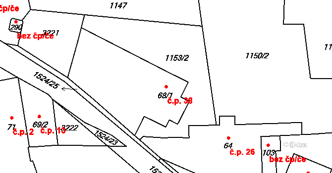 Holšice 38, Chabeřice na parcele st. 68/1 v KÚ Chabeřice, Katastrální mapa