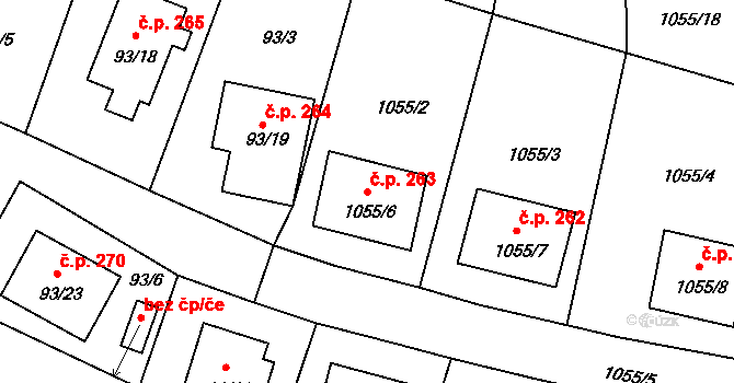 Malešov 263 na parcele st. 1055/6 v KÚ Malešov, Katastrální mapa