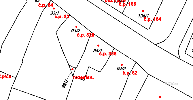 Lišov 338 na parcele st. 94/1 v KÚ Lišov, Katastrální mapa