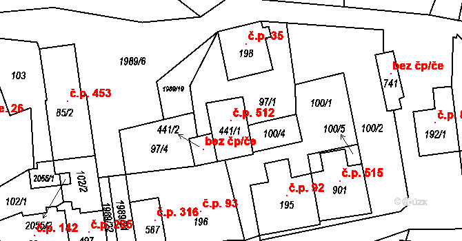 Abertamy 512 na parcele st. 441/1 v KÚ Abertamy, Katastrální mapa