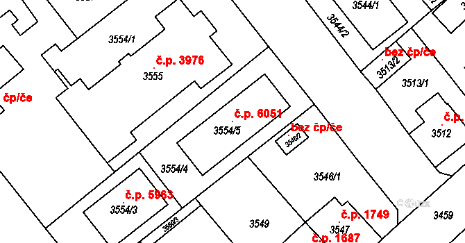 Chomutov 6051 na parcele st. 3554/5 v KÚ Chomutov I, Katastrální mapa
