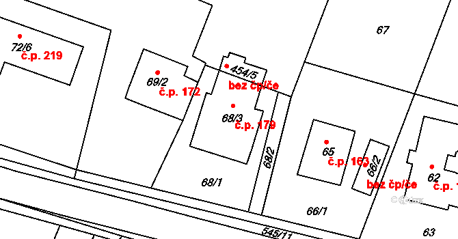Kolová 179 na parcele st. 68/3 v KÚ Kolová, Katastrální mapa
