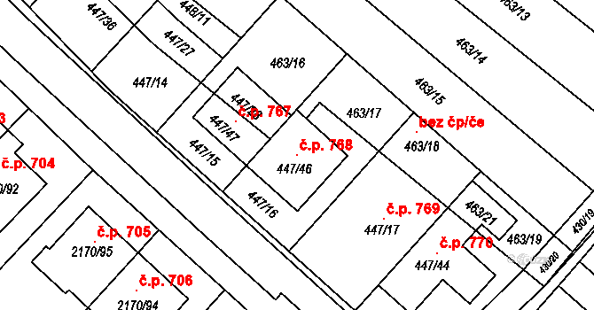 Mikulčice 768 na parcele st. 447/46 v KÚ Mikulčice, Katastrální mapa