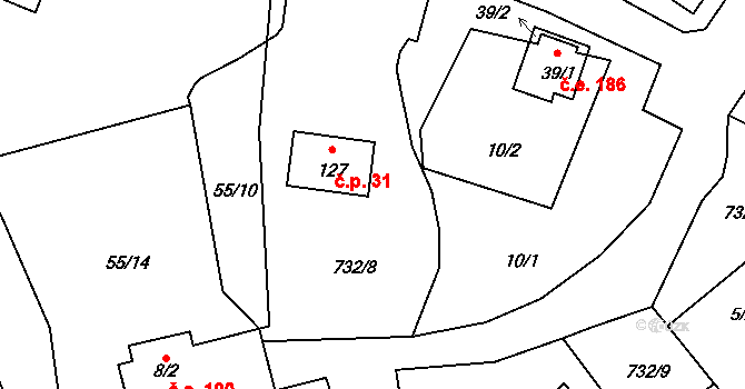 Pulovice 31, Šemnice na parcele st. 127 v KÚ Pulovice, Katastrální mapa