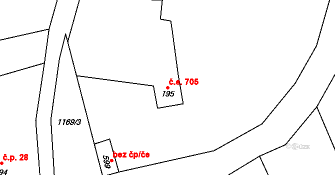 Dolní Maxov 705, Josefův Důl na parcele st. 195 v KÚ Dolní Maxov, Katastrální mapa