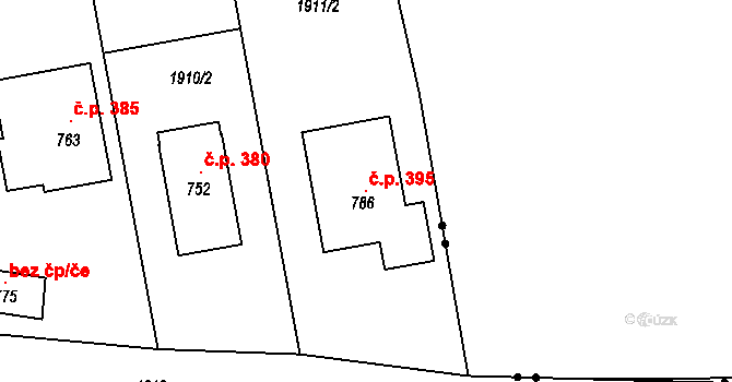 Lužec nad Vltavou 395 na parcele st. 786 v KÚ Lužec nad Vltavou, Katastrální mapa