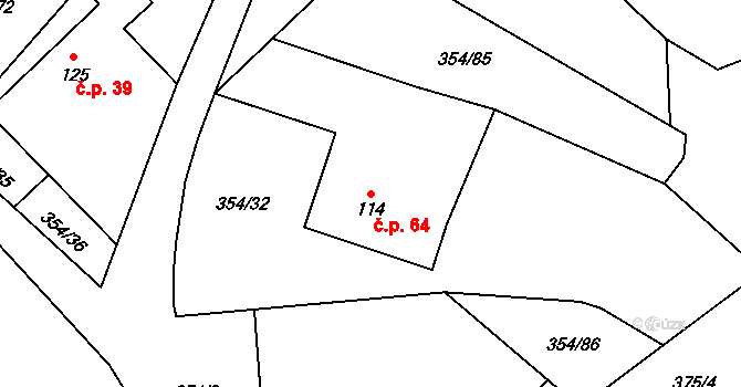 Šimanov 64 na parcele st. 114 v KÚ Šimanov na Moravě, Katastrální mapa
