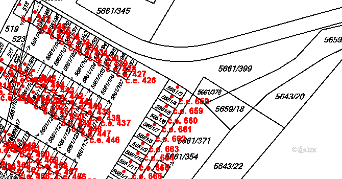 Jihlava 658 na parcele st. 5661/3 v KÚ Jihlava, Katastrální mapa