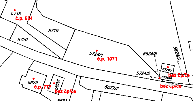 Bystřice 1071 na parcele st. 5724/1 v KÚ Bystřice nad Olší, Katastrální mapa