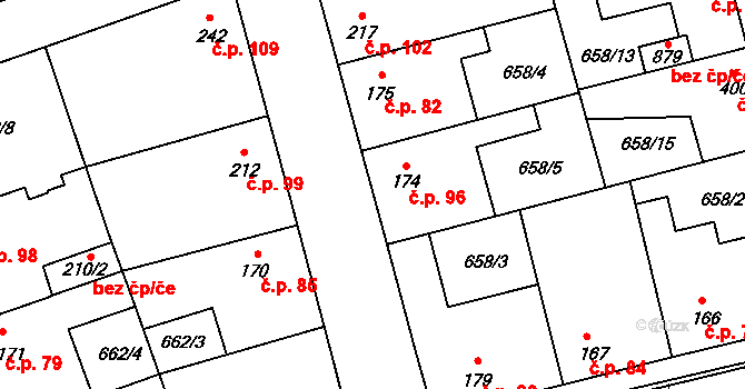 Olšany 96, Brandýsek na parcele st. 174 v KÚ Brandýsek, Katastrální mapa