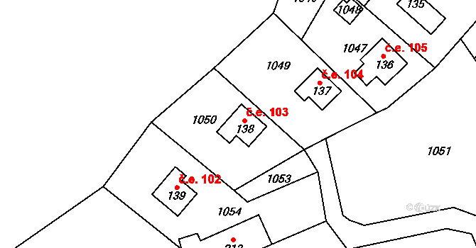 Čelina 103, Borotice na parcele st. 138 v KÚ Čelina, Katastrální mapa
