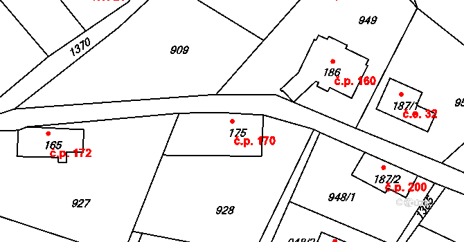 Pihel 170, Nový Bor na parcele st. 175 v KÚ Pihel, Katastrální mapa