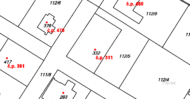 Zbraslav 311 na parcele st. 332 v KÚ Zbraslav na Moravě, Katastrální mapa