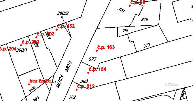 Žabčice 163 na parcele st. 377 v KÚ Žabčice, Katastrální mapa
