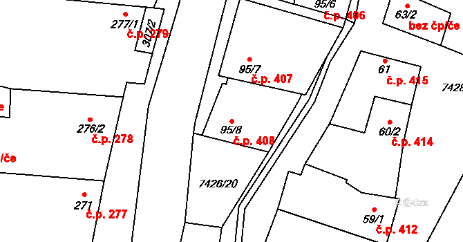 Dambořice 408 na parcele st. 95/8 v KÚ Dambořice, Katastrální mapa