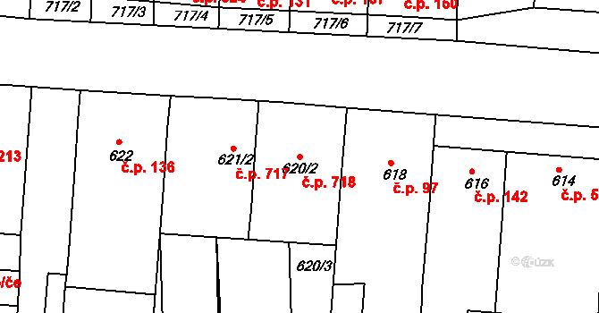 Prušánky 718 na parcele st. 620/2 v KÚ Prušánky, Katastrální mapa