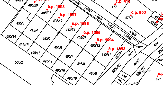 Svatobořice 1095, Svatobořice-Mistřín na parcele st. 495/28 v KÚ Svatobořice, Katastrální mapa