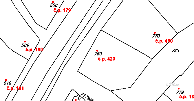 Šardice 423 na parcele st. 769 v KÚ Šardice, Katastrální mapa
