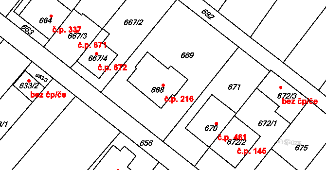 Vnorovy 216 na parcele st. 668 v KÚ Vnorovy, Katastrální mapa