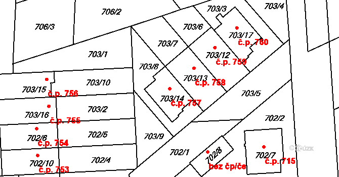 Chropyně 757 na parcele st. 703/14 v KÚ Chropyně, Katastrální mapa