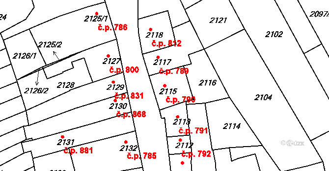 Slavíkovice 790, Rousínov na parcele st. 2115 v KÚ Rousínov u Vyškova, Katastrální mapa