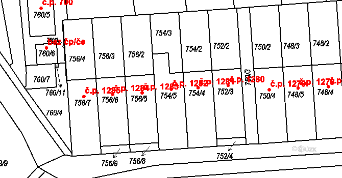 Slavkov u Brna 1282 na parcele st. 754/5 v KÚ Slavkov u Brna, Katastrální mapa