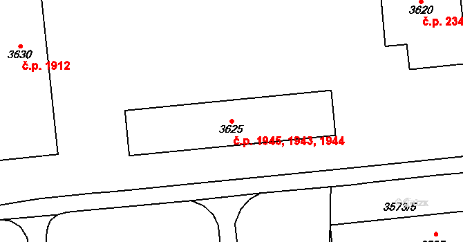 Kročehlavy 1943,1944,1945, Kladno na parcele st. 3625 v KÚ Kročehlavy, Katastrální mapa