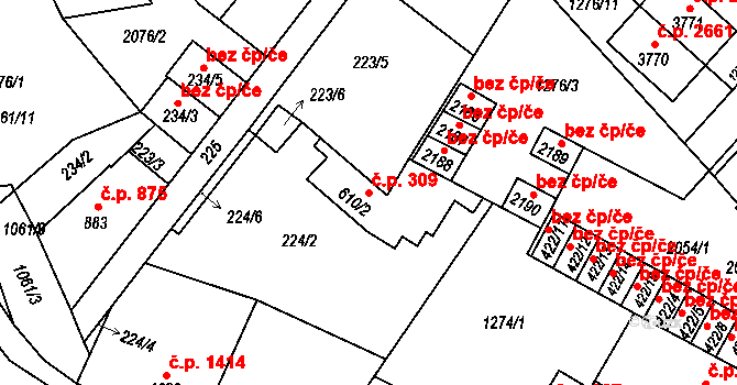 Brandýs nad Labem 309, Brandýs nad Labem-Stará Boleslav na parcele st. 610/2 v KÚ Brandýs nad Labem, Katastrální mapa