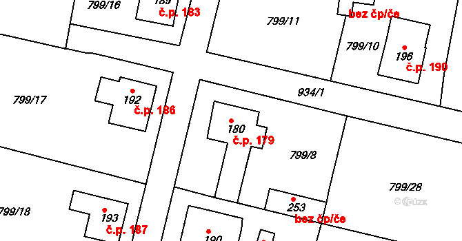 Habartice 179 na parcele st. 180 v KÚ Habartice u Frýdlantu, Katastrální mapa