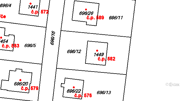 Tuchlovice 582 na parcele st. 1449 v KÚ Tuchlovice, Katastrální mapa
