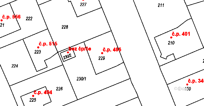 Hrádek nad Nisou 495 na parcele st. 229 v KÚ Hrádek nad Nisou, Katastrální mapa