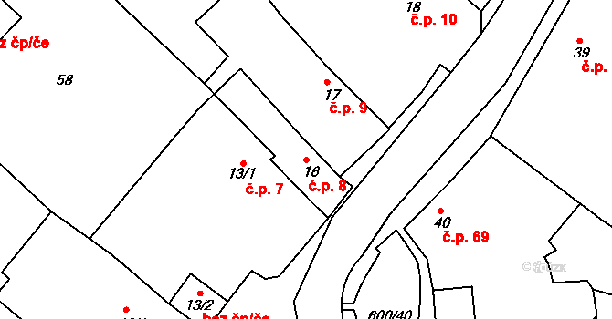 Červený Újezd 8, Hrobčice na parcele st. 16 v KÚ Červený Újezd u Mukova, Katastrální mapa