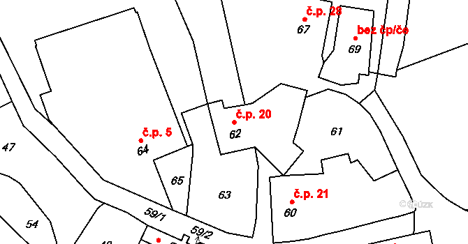 Brusná 20, Lomnice na parcele st. 62 v KÚ Brusná, Katastrální mapa