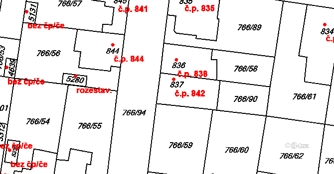 Blansko 842 na parcele st. 837 v KÚ Blansko, Katastrální mapa