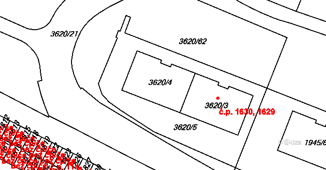Tachov 1629,1630 na parcele st. 3620/4 v KÚ Tachov, Katastrální mapa