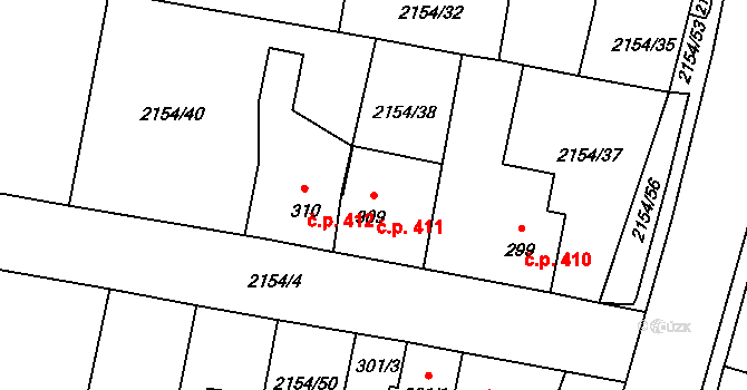 Březová nad Svitavou 411 na parcele st. 309 v KÚ Zářečí nad Svitavou, Katastrální mapa