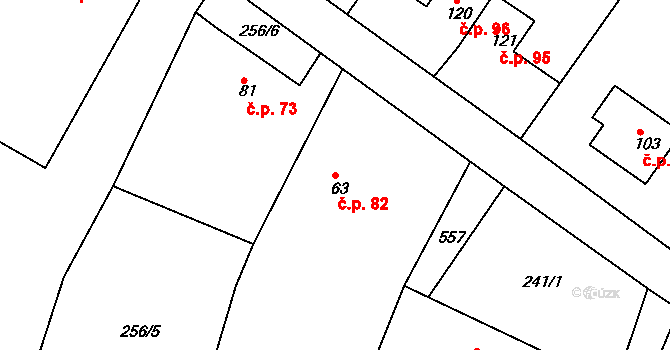 Měrotín 82 na parcele st. 63 v KÚ Měrotín, Katastrální mapa