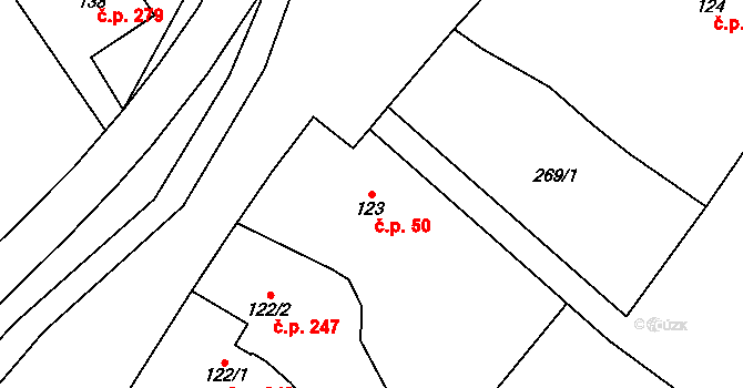 Šumvald 50 na parcele st. 123 v KÚ Šumvald, Katastrální mapa