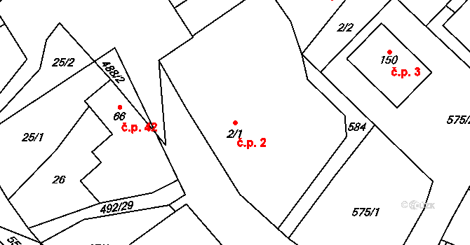 Třebovětice 2, Cerekvice nad Bystřicí na parcele st. 2/1 v KÚ Třebovětice, Katastrální mapa