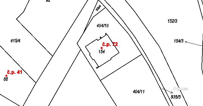 Štětkovice 72 na parcele st. 154 v KÚ Štětkovice, Katastrální mapa
