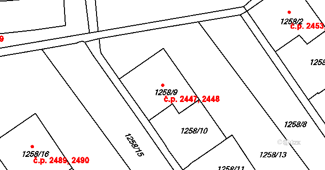 Ústí nad Labem-centrum 2447,2448, Ústí nad Labem na parcele st. 1258/9 v KÚ Ústí nad Labem, Katastrální mapa